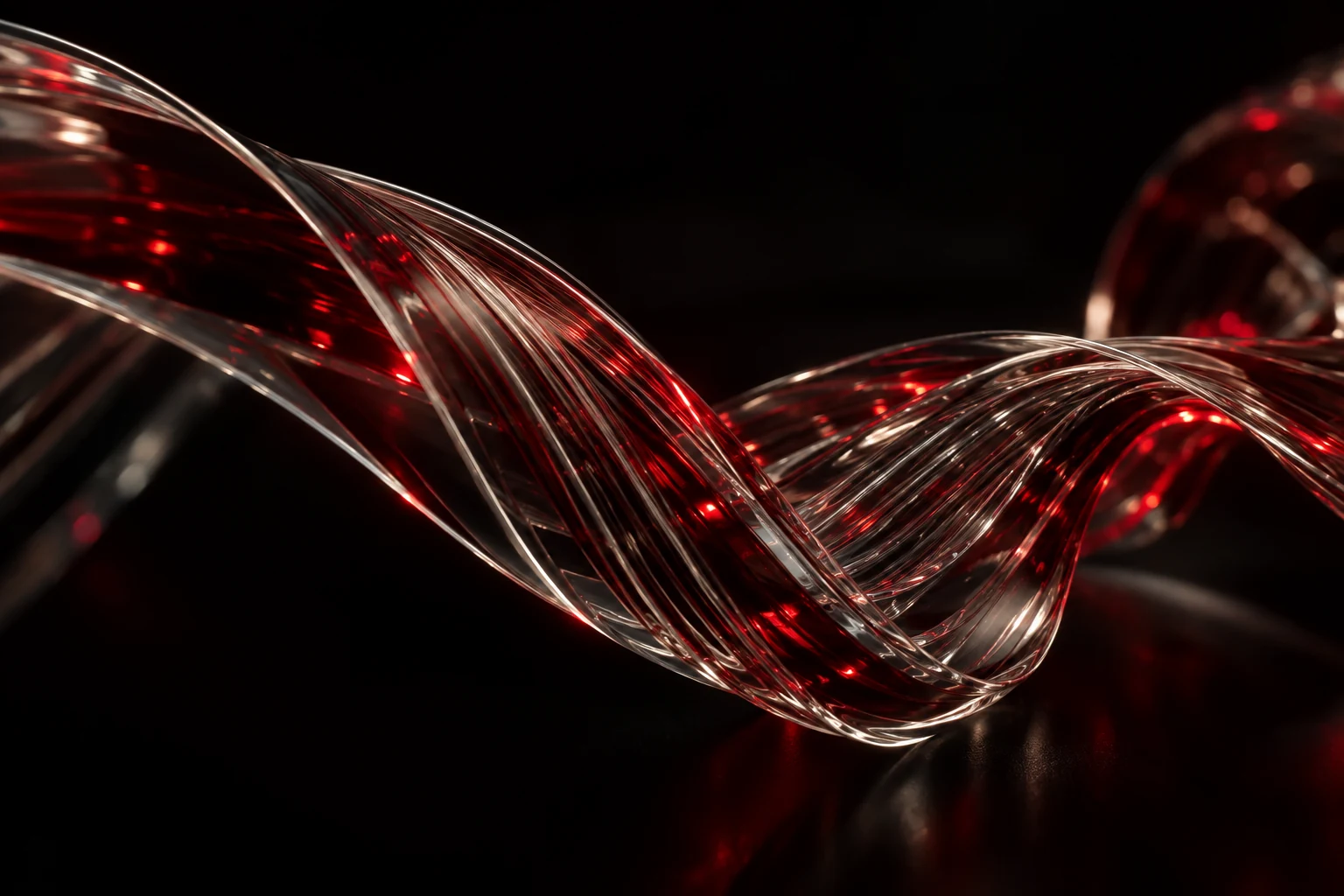 Glass structures and beams of light arranged in a continuous flow